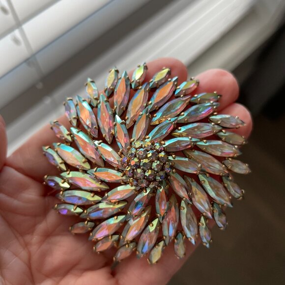 Sherman Rare Vtg Marquise Cut Crystal Doomed Starburst Aurora Borealis Brooch - Picture 8 of 8